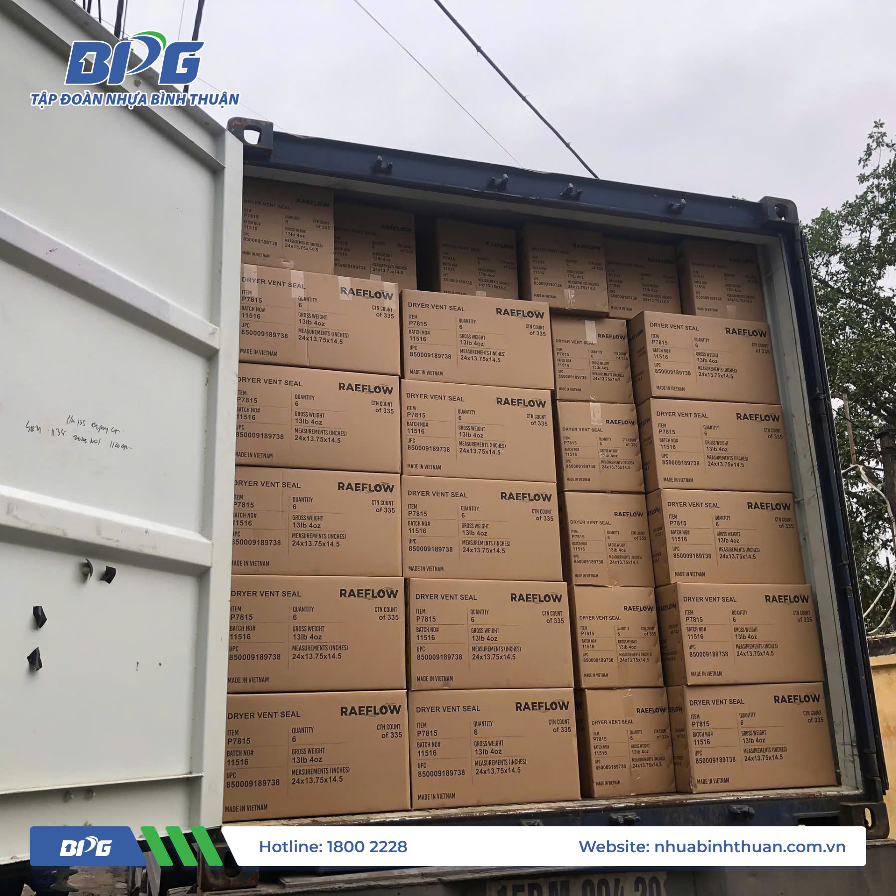 Full container of BPG agricultural plastic products ready for shipment to US market