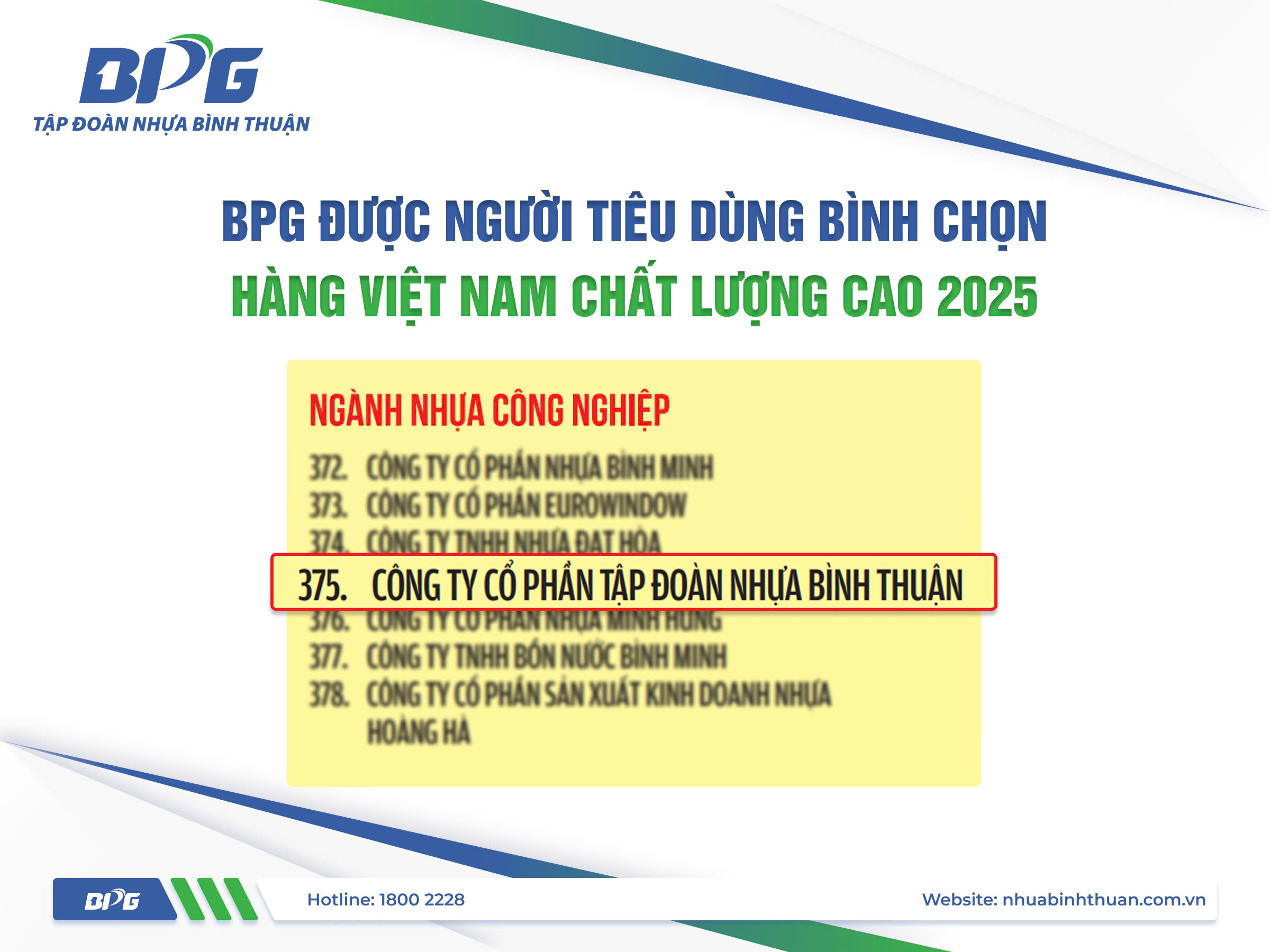 BPG được người tiêu dùng bình chọn Hàng Việt Nam Chất lượng cao 2025